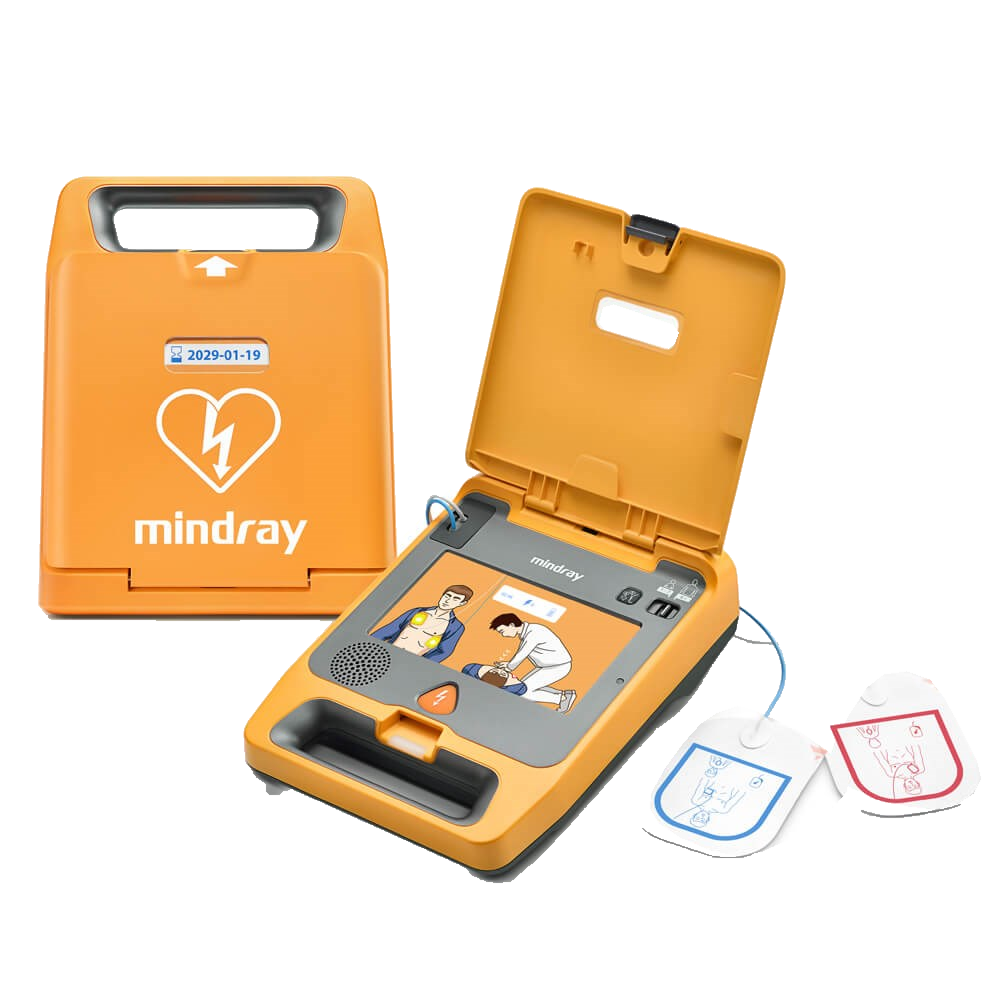 Défibrillateur Mindray BeneHeart C1A ouvert et fermé, photographie détourée